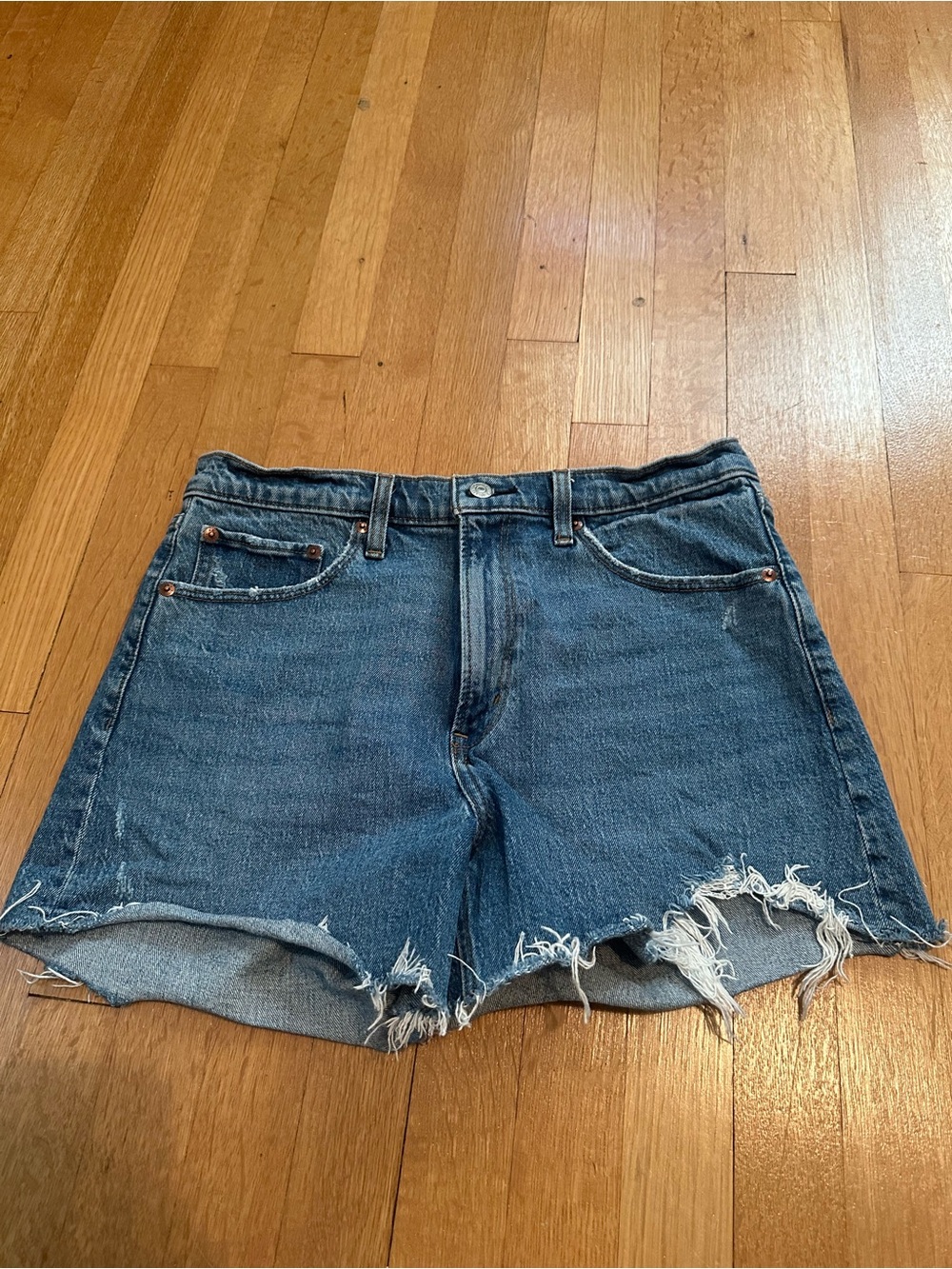 Abercrombie & Fitch Distressed Dark Blue Denim Shorts